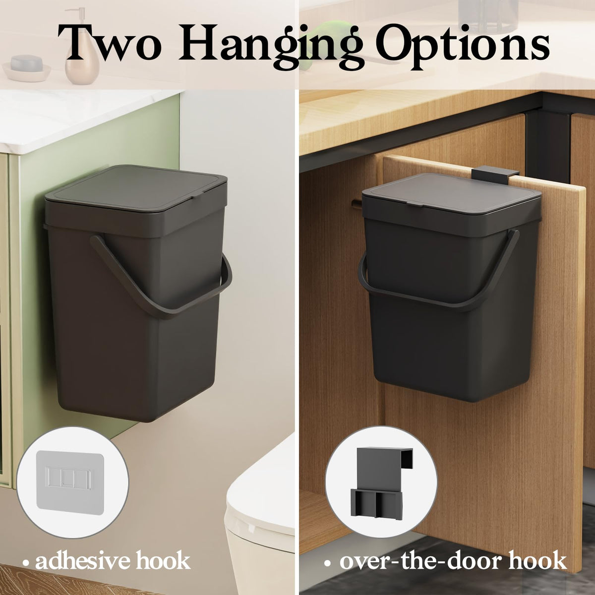 Countertop Compost Bin, Hanging Small Trash Can with Lid Under Sink for Kitchen, Food Waste Bin for Countertop