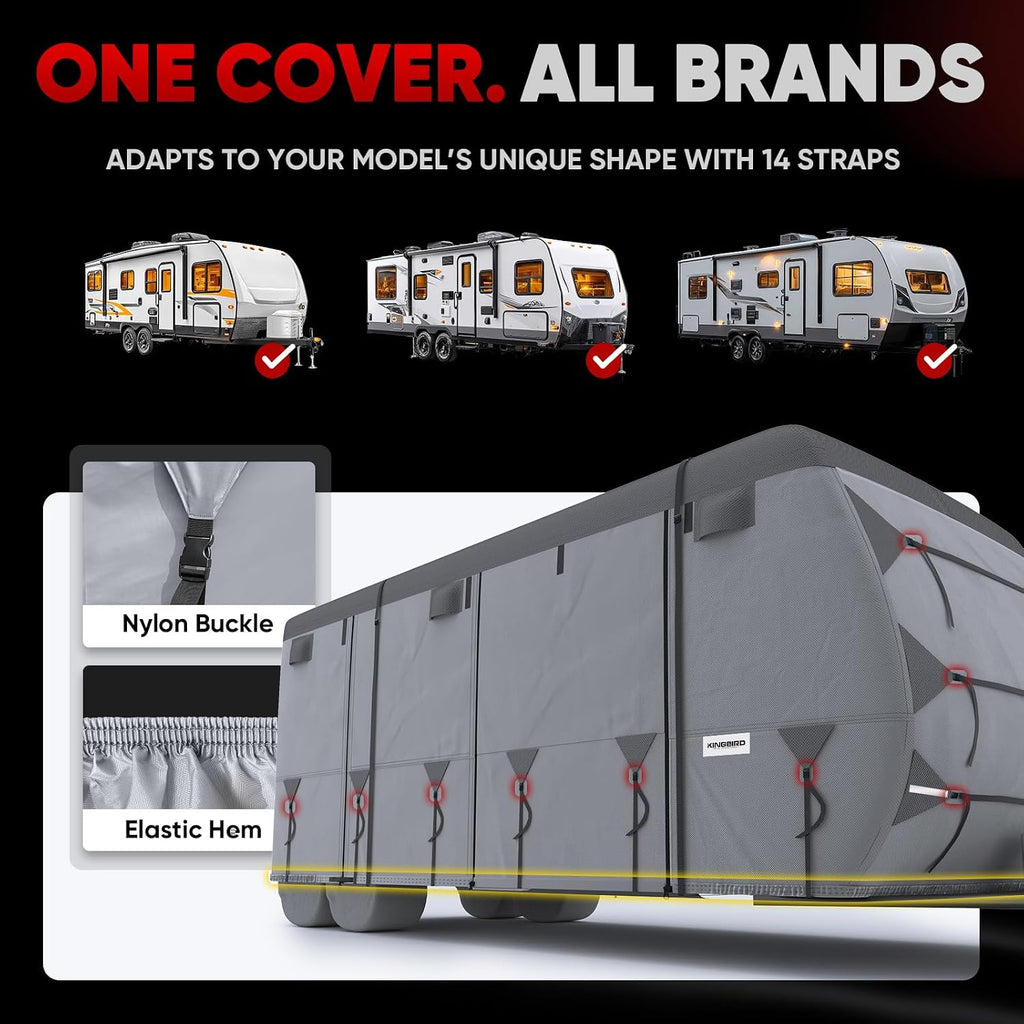 Oxford Fabric Travel Trailer RV Cover, 600D Oxford Camper Cover 30-33 ft Tearproof Waterproof Windproof Travel