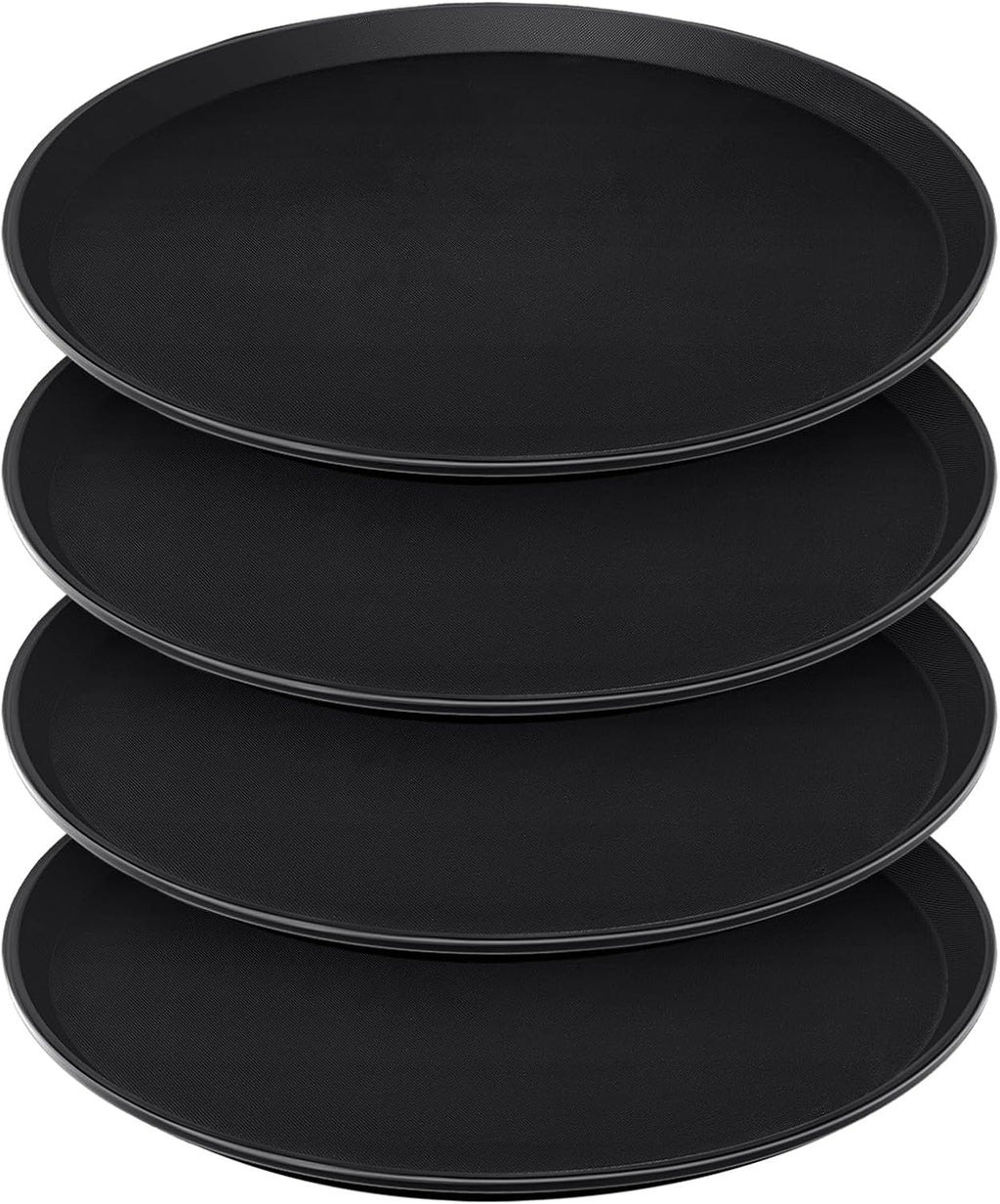 4 Pcs 16 Inch Black Round Serving Trays Plastic Non Slip