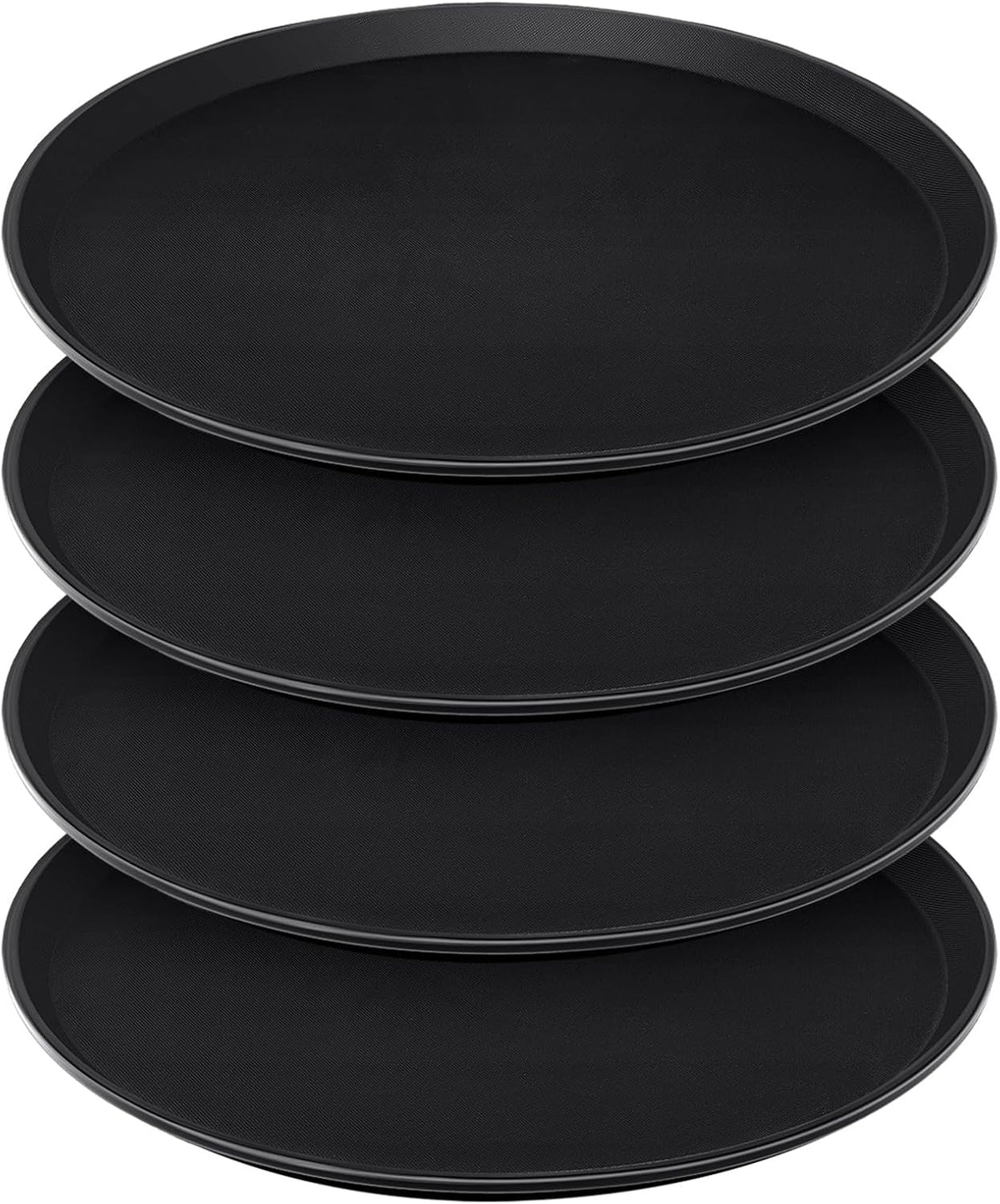 4 Pcs 16 Inch Black Round Serving Trays Plastic Non Slip