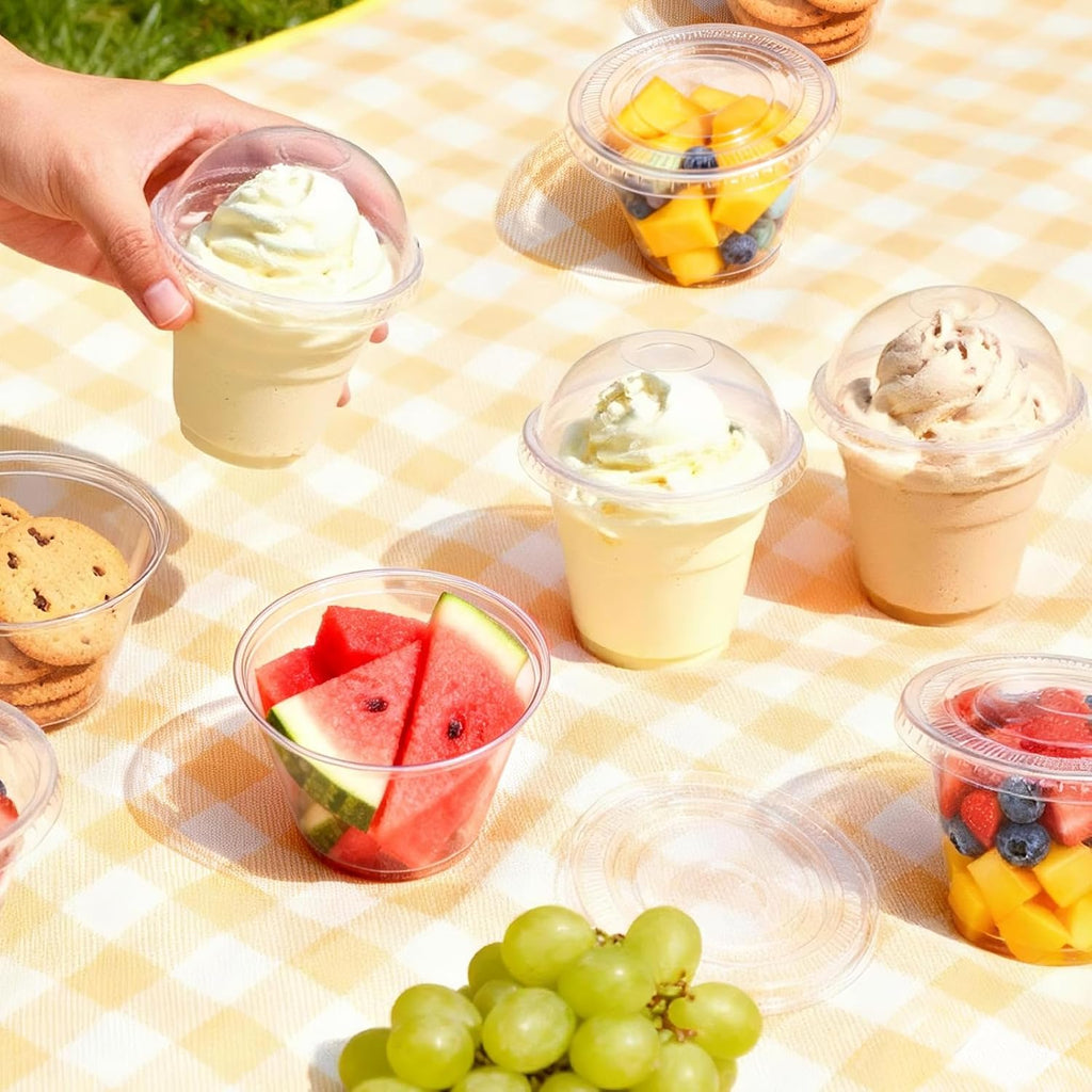 9 oz Plastic Cups with Lids 50 Pack, Disposable Clear Cups with Lid