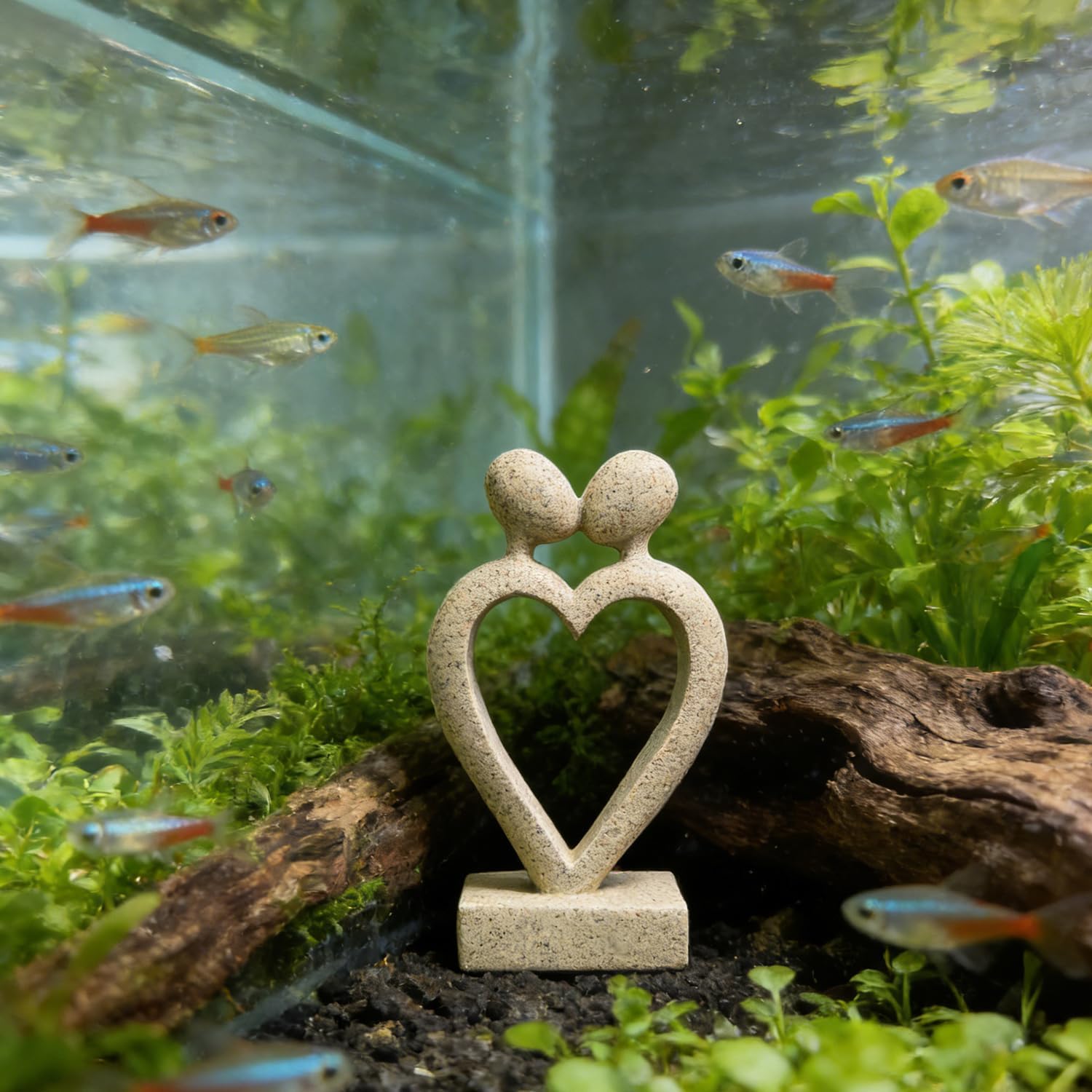 Sandstone Statue Fish Tank Ornaments, Small Fish Aquarium Decorations Home Decor for Goldfish Shrimps, Heart