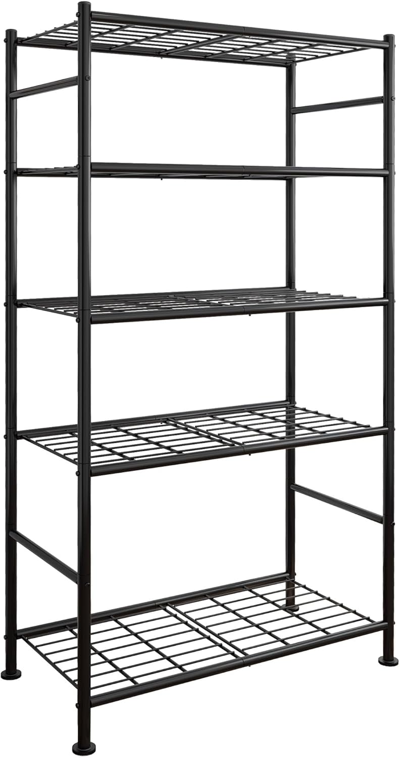 Storage Shelves - 5 Tier Shelf Organizer, Heavy Duty Garage Shelving Unit with Leveling Feet, Stable Metal Shelves