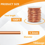 99.9% Bare Copper Wire 16 Gauge(1.3mm) 100FT(30.48m) for DIY Plants