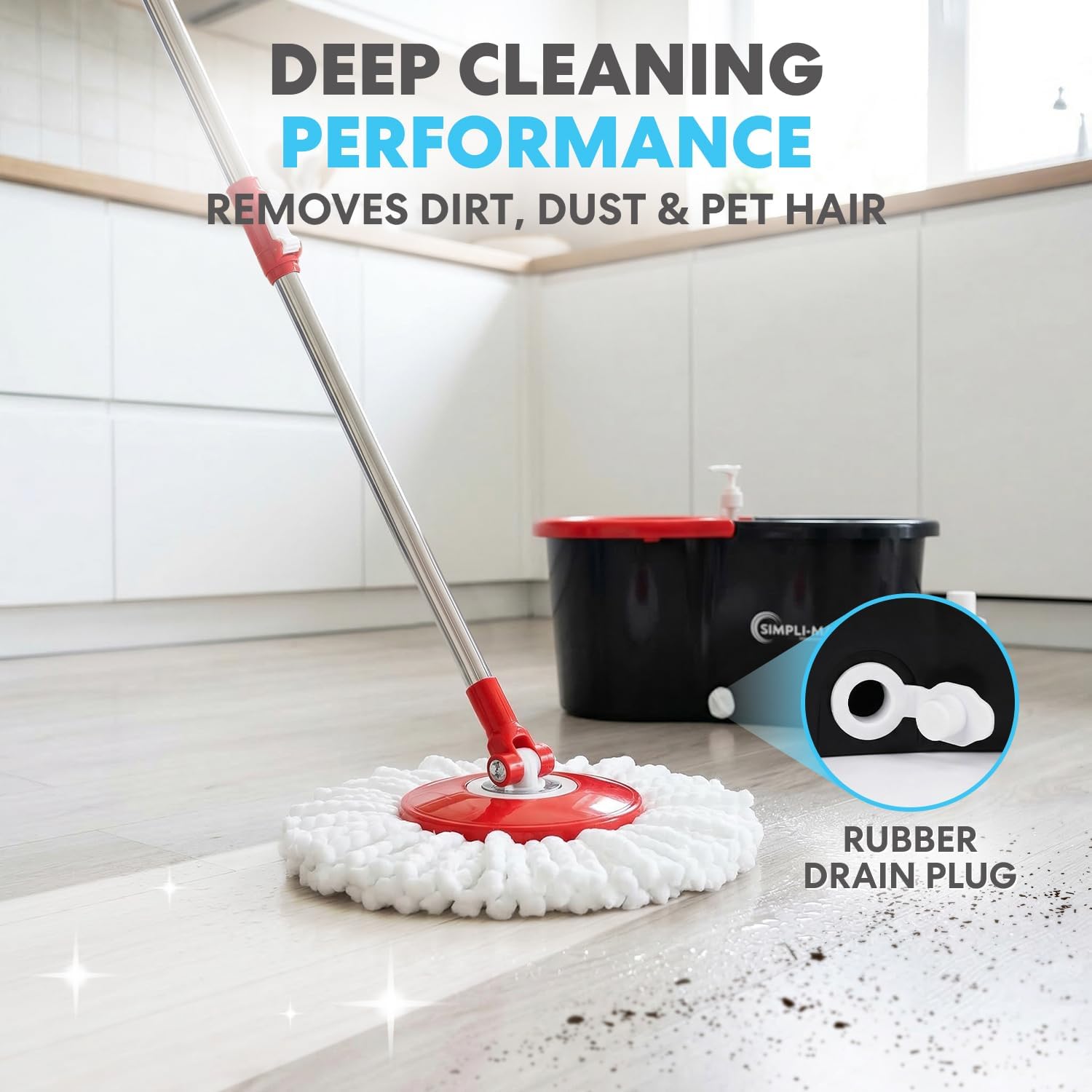 360° Spin Mop and Bucket with Wringer – 3 High-Absorbent Microfiber Washable Heads – Spinning Mop and Bucket Set for