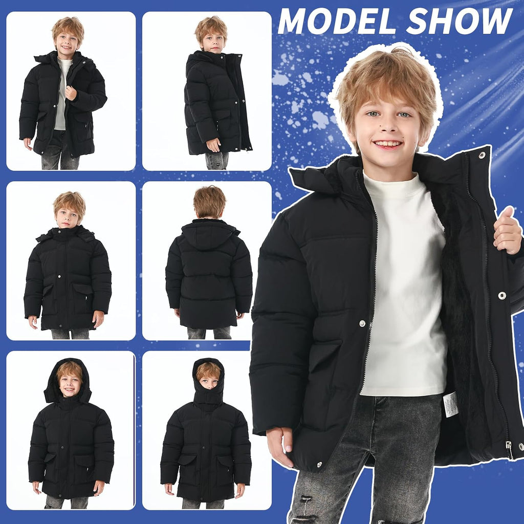 6-12 Years Boys Winter Coat Kids Warm Jacket Wind Water-Resistant Puffy Coats Outwear Toddler Hood Fleece Inner