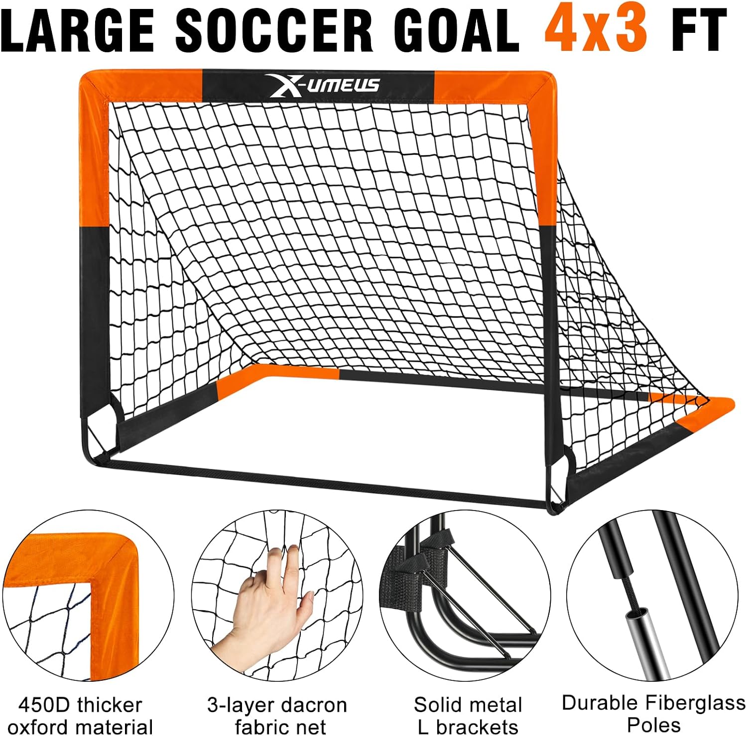 Kids Soccer Goals for Backyard Set of 2, 4 x 3 ft/6 x 4 Toddler Soccer Goal Training Equipment with Soccer Ball