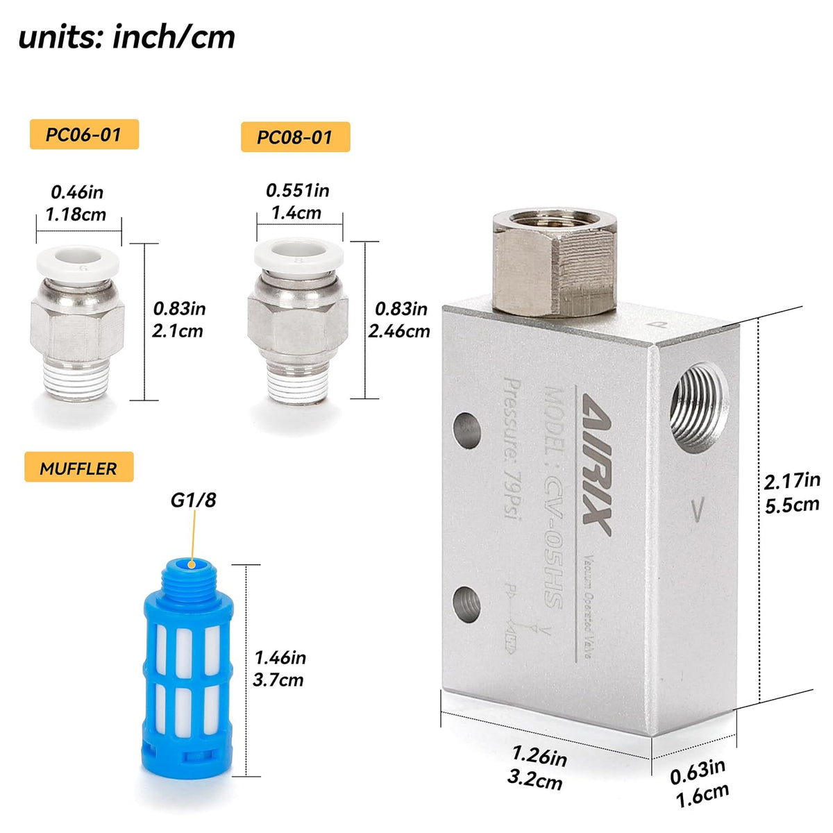 1/8" Vacuum Generator CV-05HS, Pneumatic Ejector with Silencer