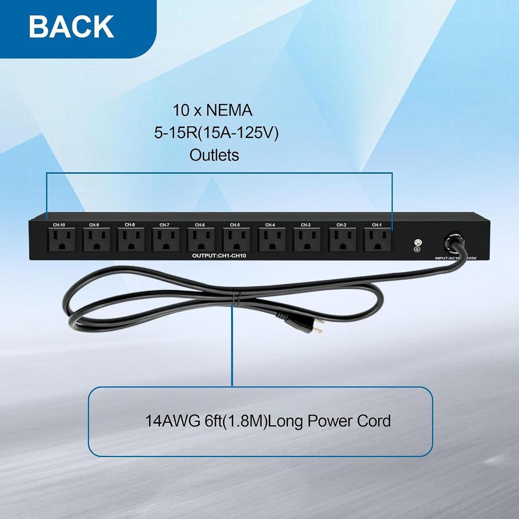 1U Horizontal PDU 19" Rack Mount Power Strip - Surge Protector