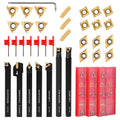 VerRich 28PCS Kit Indexable Lathe Turning Tools,7PCS 3/8"10mm Shank Boring Bar Metal Turning Tool Holder with 21PCS Carbide Inserts for Boring Cutting Grooving Turning Threading