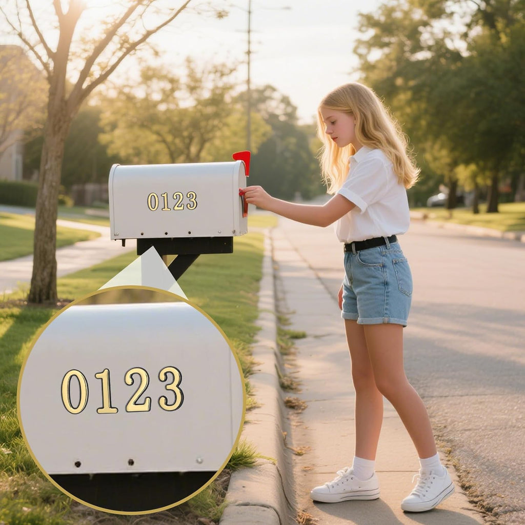 4 Sets Reflective Mailbox Numbers for Outside, House Numbers for Mailbox 3D Self Adhesive Waterproof Mailboxes Number