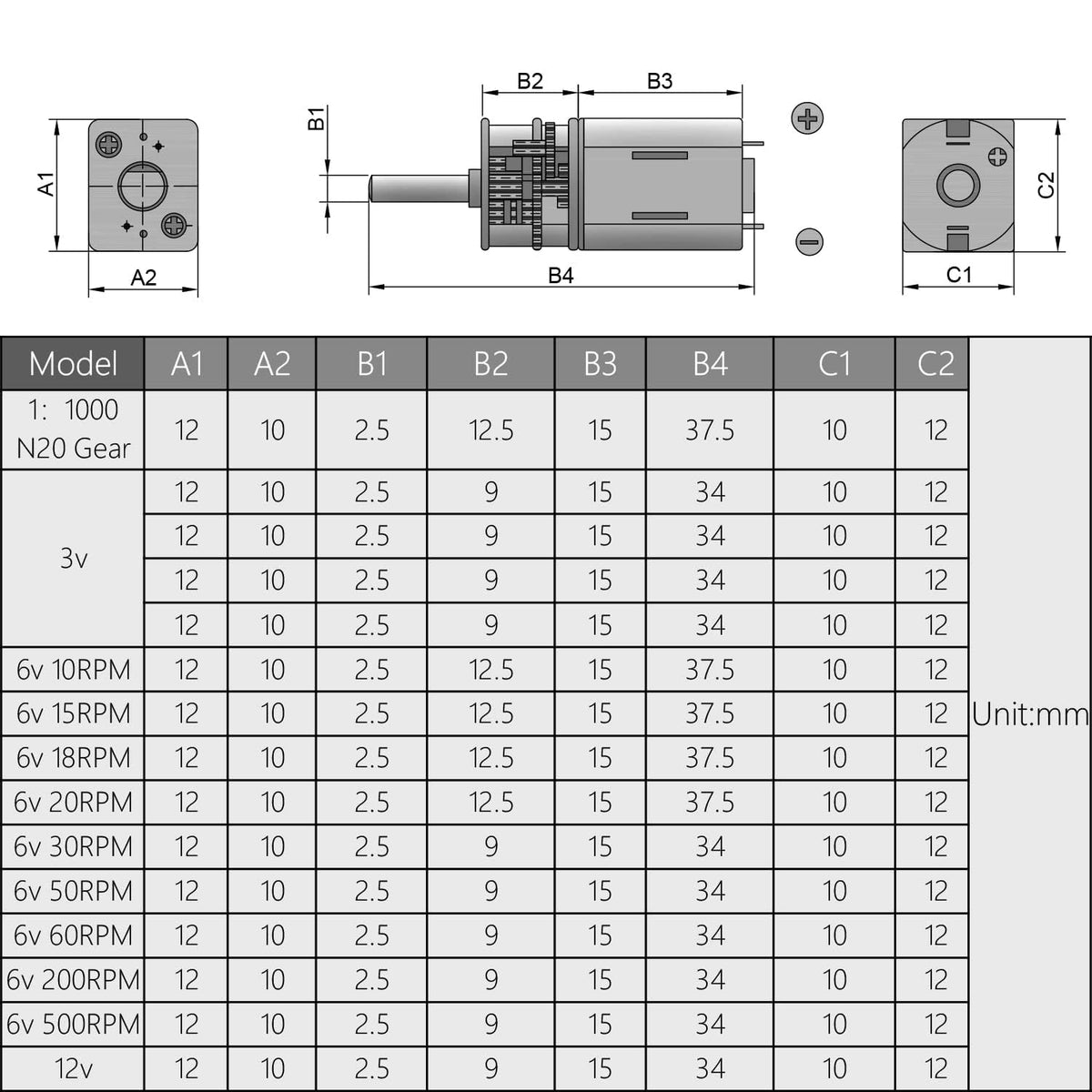 DC 3V 15RPM Micro DC Geared Electric Motor Mini Speed Reduction Motor
