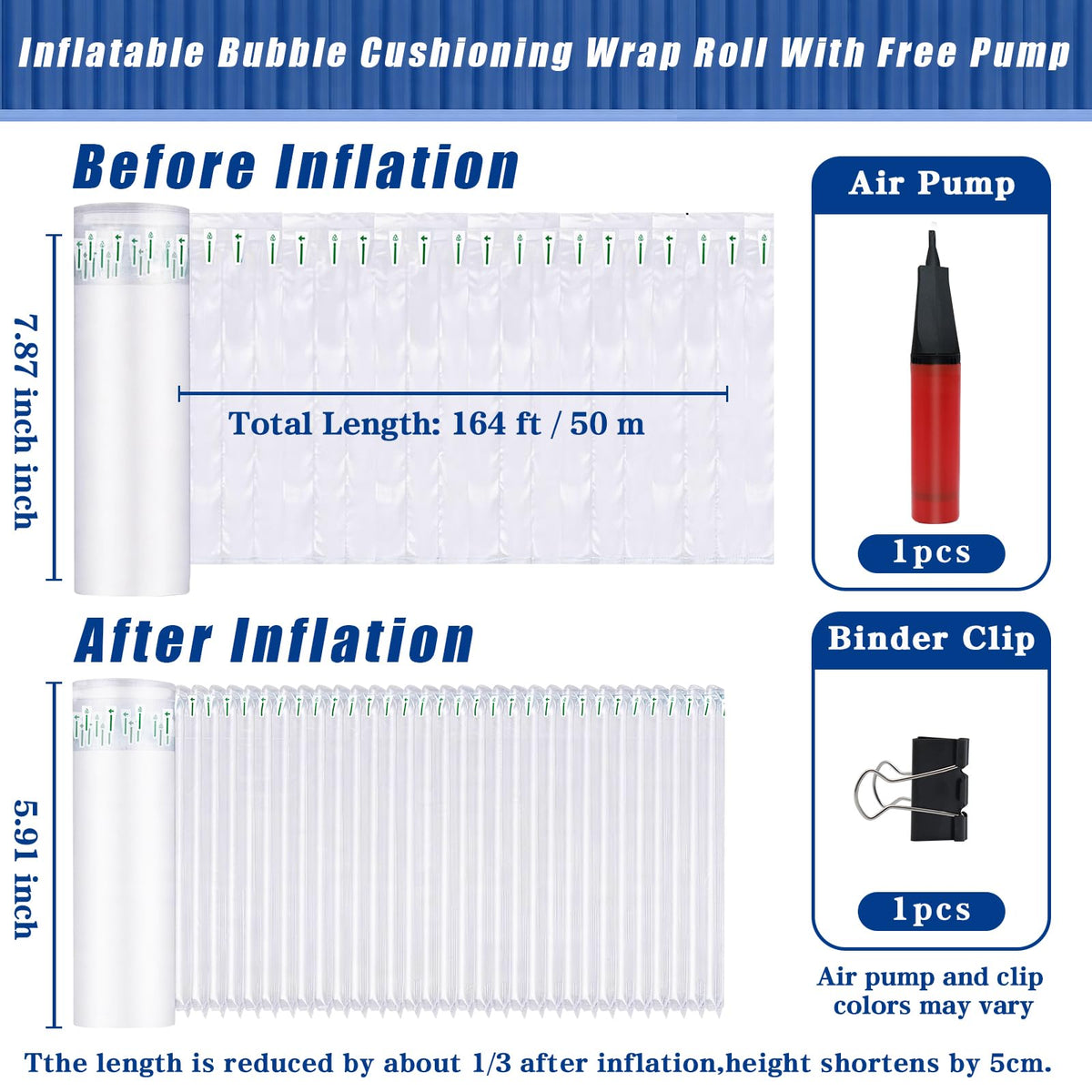 Extra Thick Bubble Wrap,7.87” x 164 ft Air Pillows For Shipping