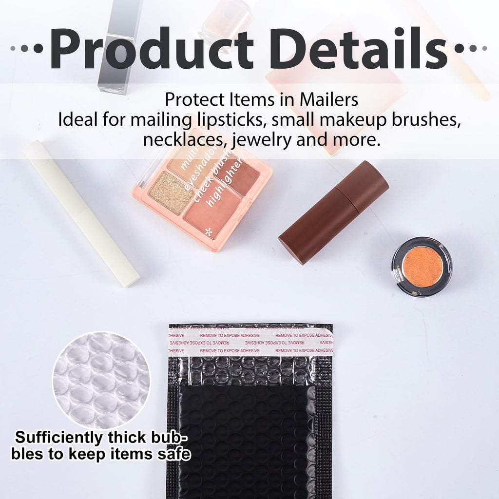 100 Pcs Black Bubble Mailer 4 Sizes Self Adhesive Padded Envelopes