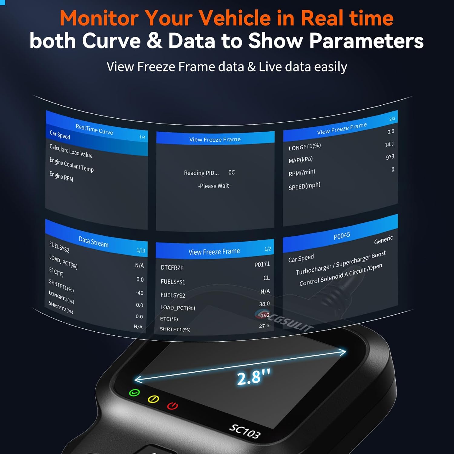 OBD2 Scanner, CGSULIT SC103 Car Code Reader Diagnose Check Engine Light Smog Check DTCs Scan Tool Live Data Stream