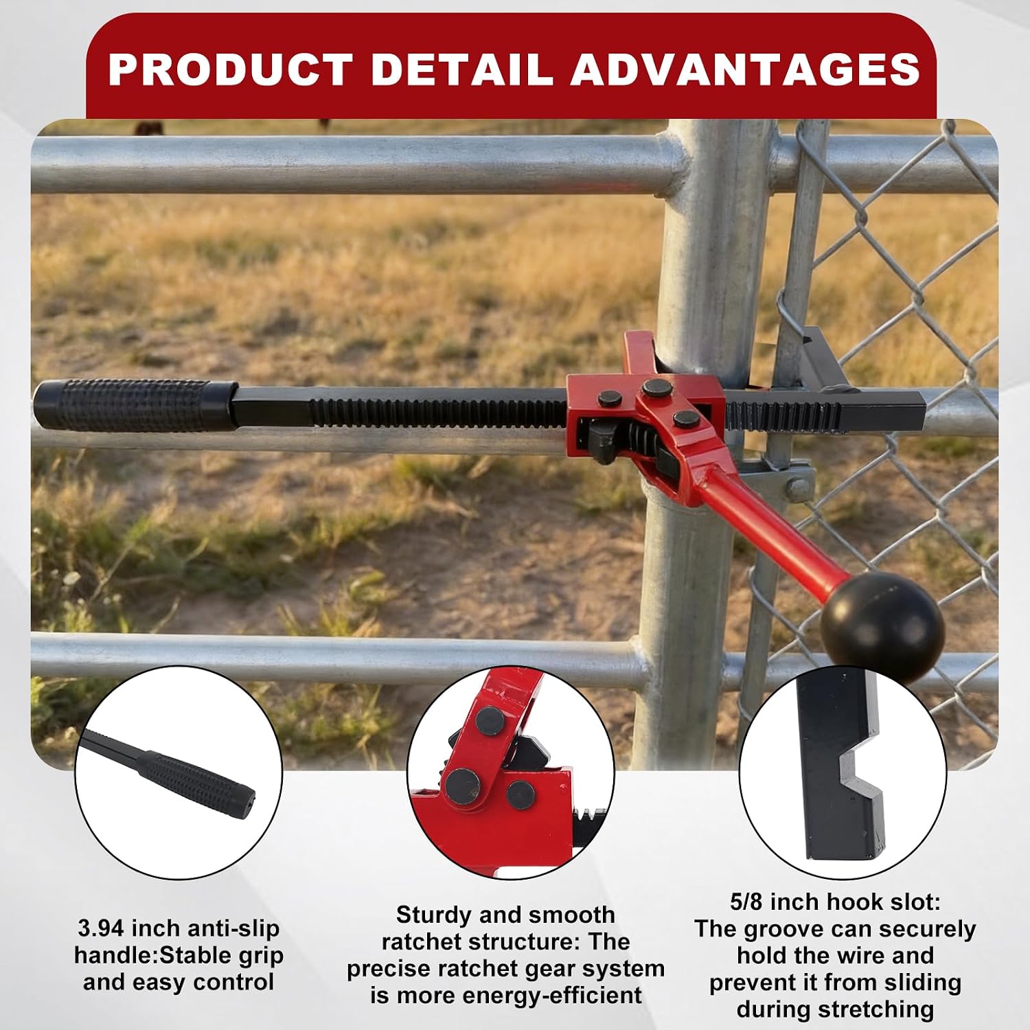 Chain Link Fence Stretcher Tool, Heavy-Duty Fence Puller Tensioner for Woven Wire, Barbed Wire Chain Link Fence with