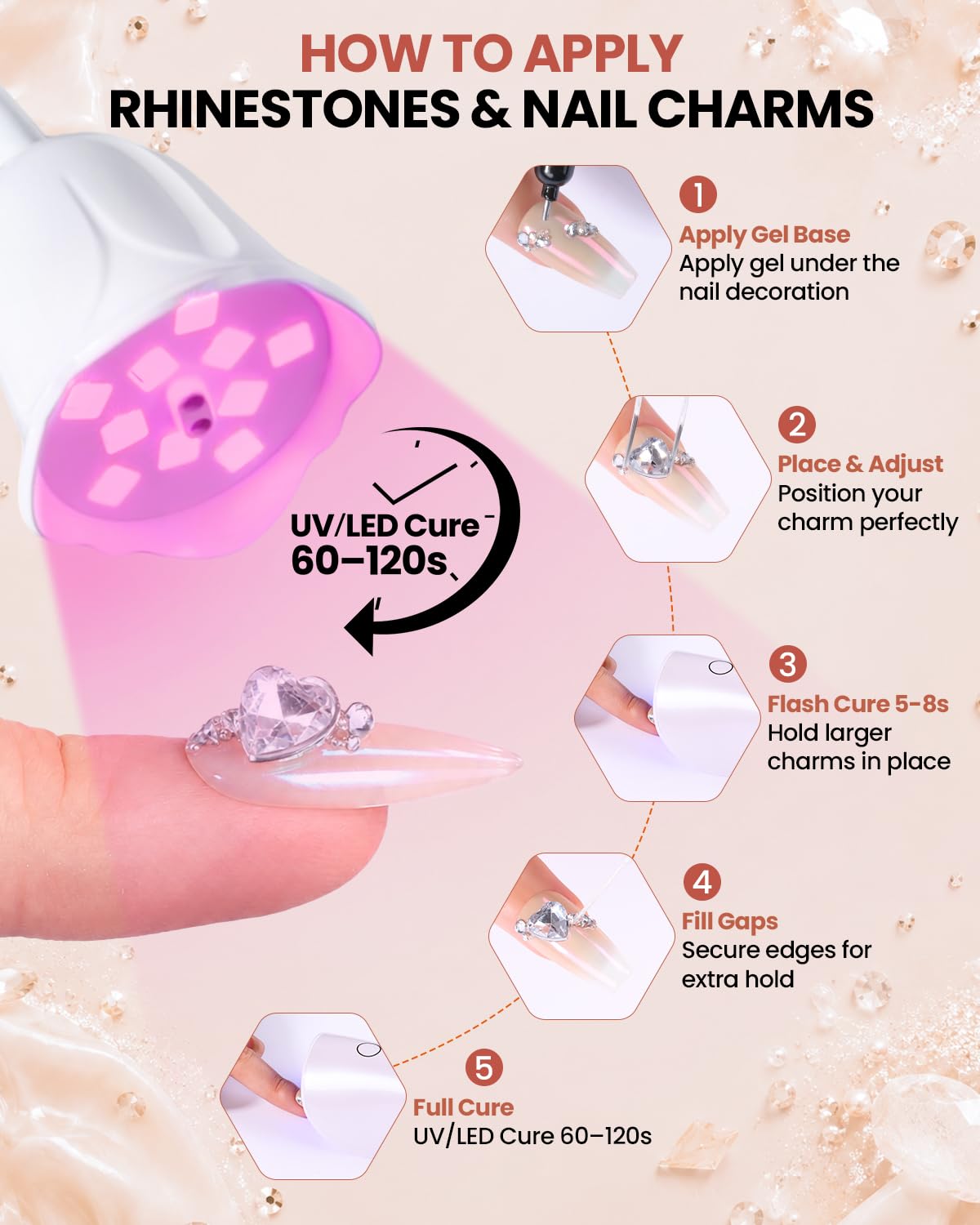 Nail Rhinestone Glue Kit, Strong Hold UV/LED Gel, 15ml + 8ml