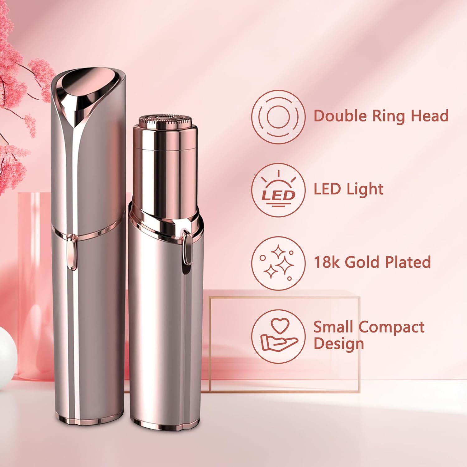 Facial Hair Remover for Women - as Seen on TV Painless Face Shaver - Electric Hair Removal Device for Face Lips Peach