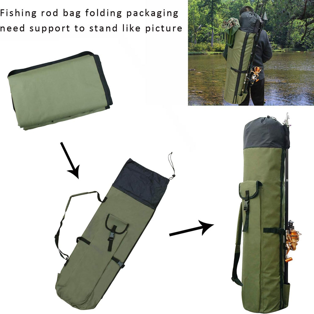 Fishing Pole Bag with Rod Holder Canvas Carrier Bag Fishing Rod Reel Organizer Bag Foldable Fishing Tackle Storage
