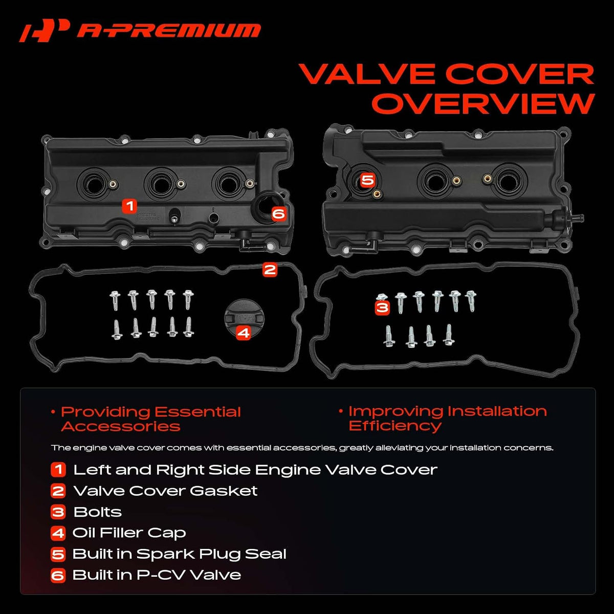 A-Premium Pair [2] Left Right Engine Valve Covers with Gasket & Bolts & Oil Filler Cap Compatible with 2005-2019 Nissan - Frontier, Pathfinder, Xterra, NV1500, NV2500, NV3500 - V6 4.0L VQ40DE