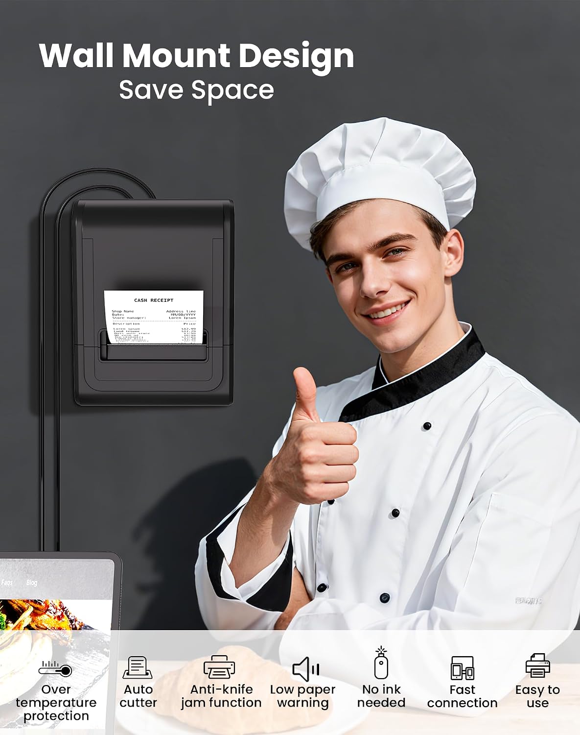 Thermal Receipt Printer, 3 1/8" 80mm Direct Thermal Printers | with USB Serial LAN Port - Kitchen POS Printer ESC/POS