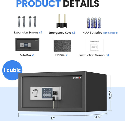 1 Cubic Feet Safe Box, Digital Security Lock Box with Shelf & Keypad & Combination, Alloy Steel Digital Home Safe for