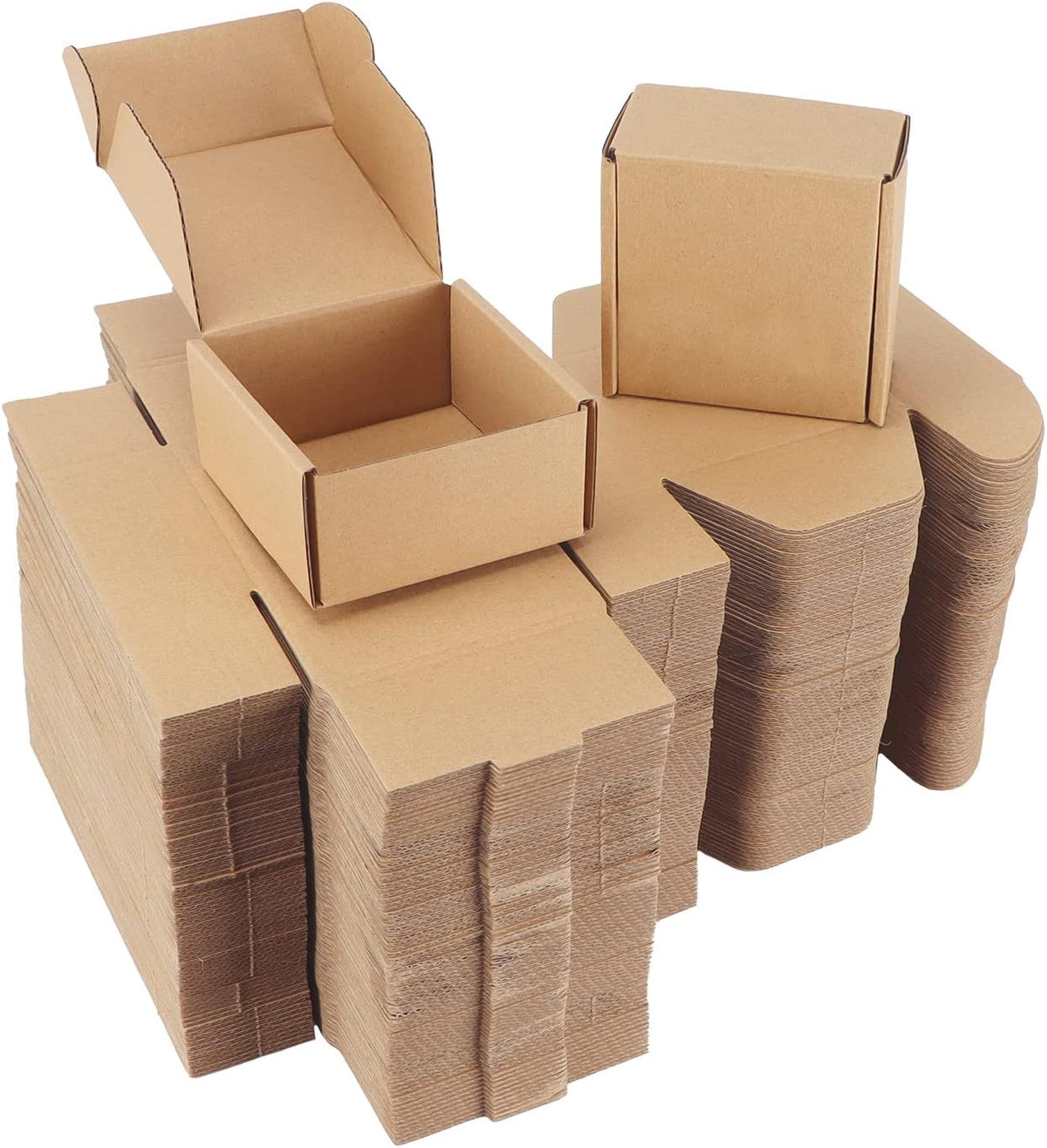 100 Pack 4x4x2 inch Small Shipping Boxes, Brown Mailing Boxes