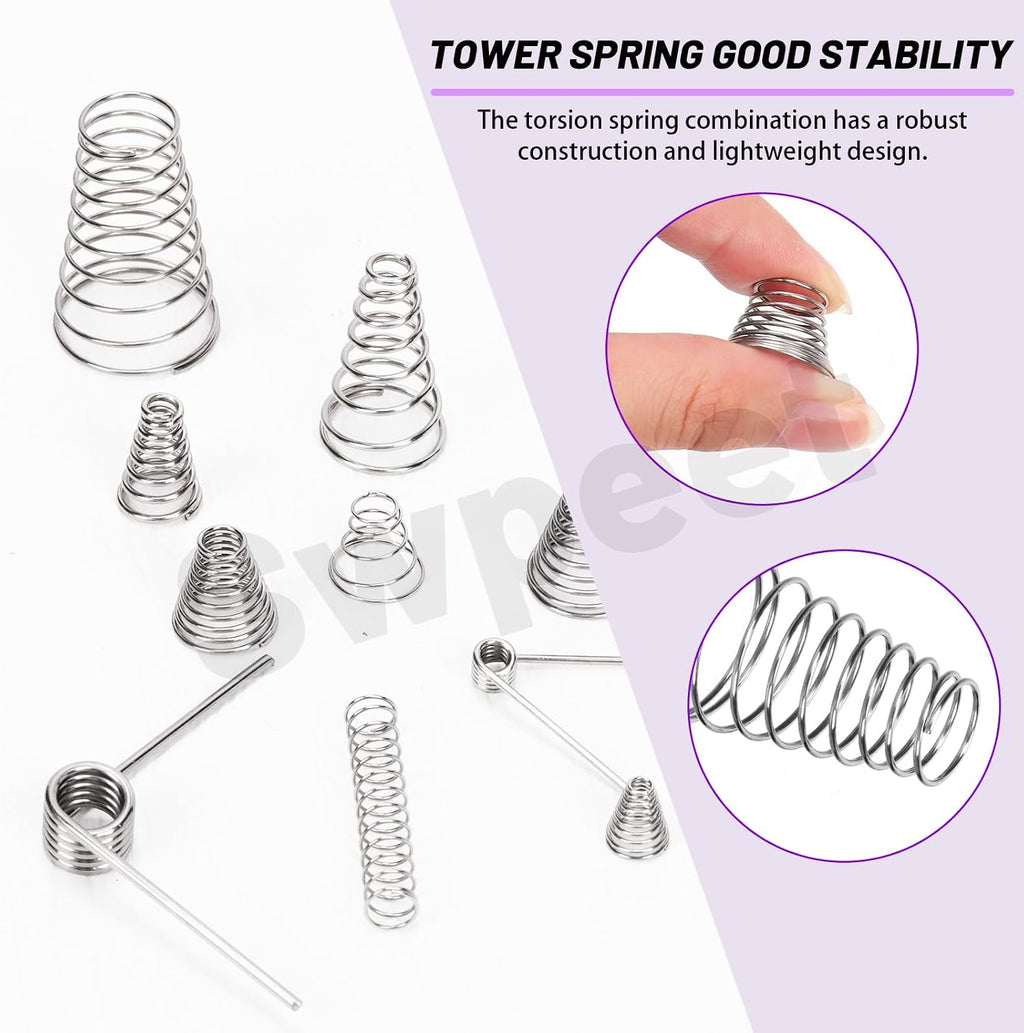 148Pcs 3 Styles Stainless Steel Compression Springs Assortment Kit, 0.3/0,5/0.7/0.8/1 mm Conical Spring Compressed