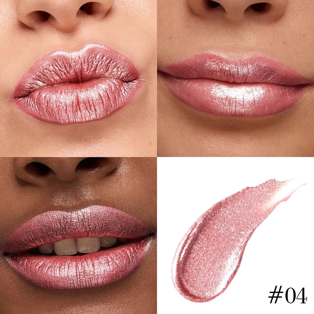 Rose Gold Metallic Lip Liner and Lipstick Combo Lip Gloss Tints Stain Set Makeup for Women Long Lasting Waterproof