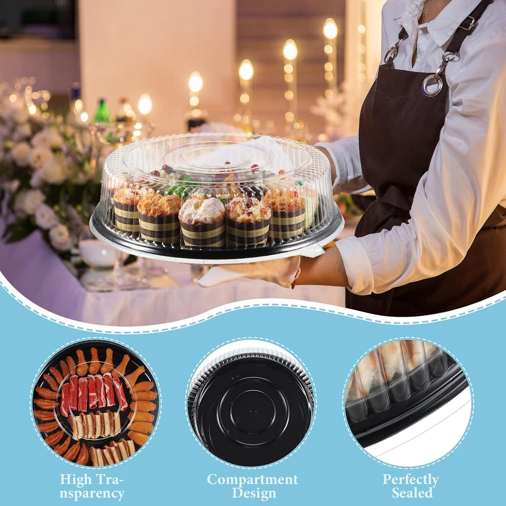 12 Pack 18 Inch Round Plastic Serving Trays with Lids
