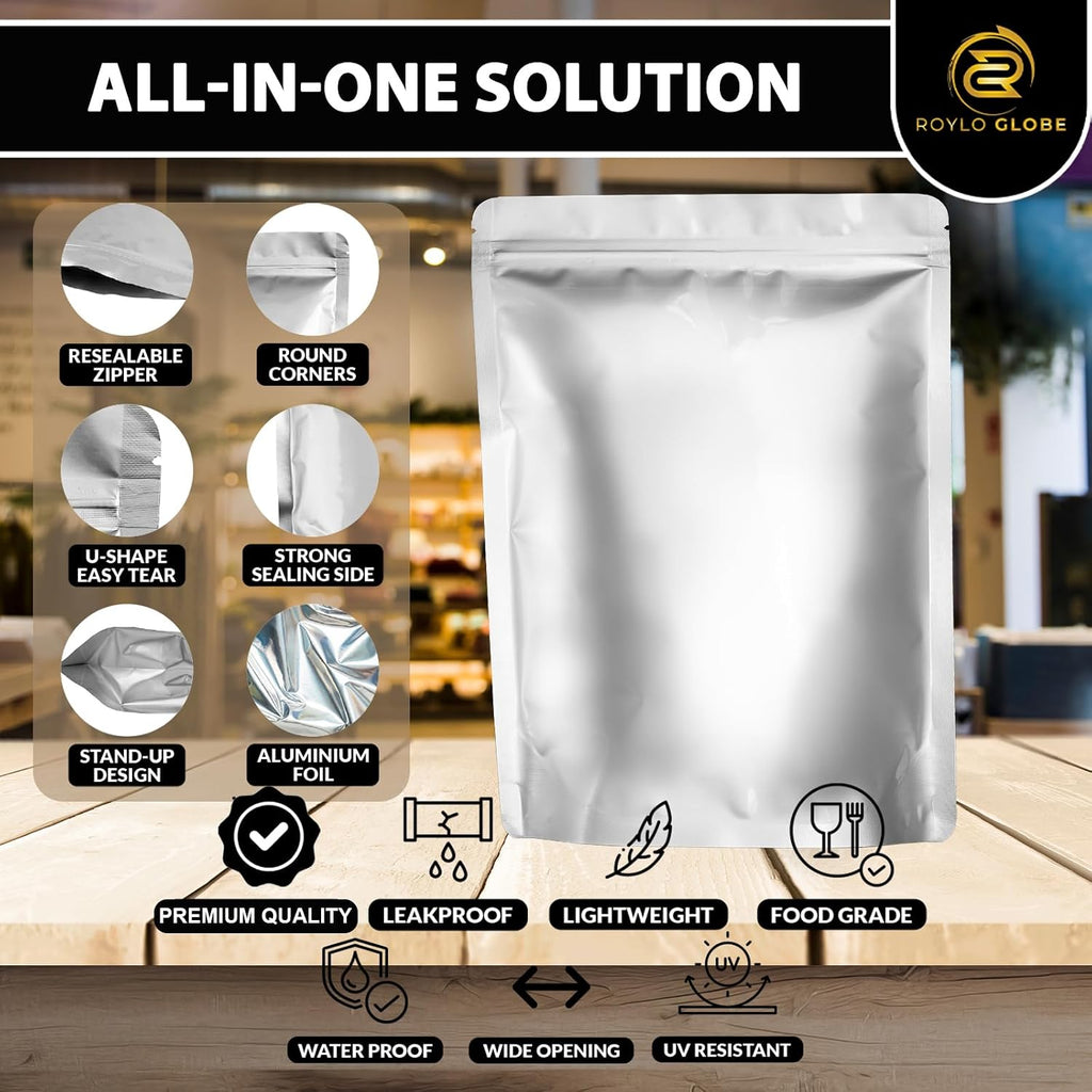 2 Quart Mylar Bags 100pcs with100 x 500cc Oxygen Absorbers-112 Labels | Stand-Up Reusable Airtight Resealable with 5