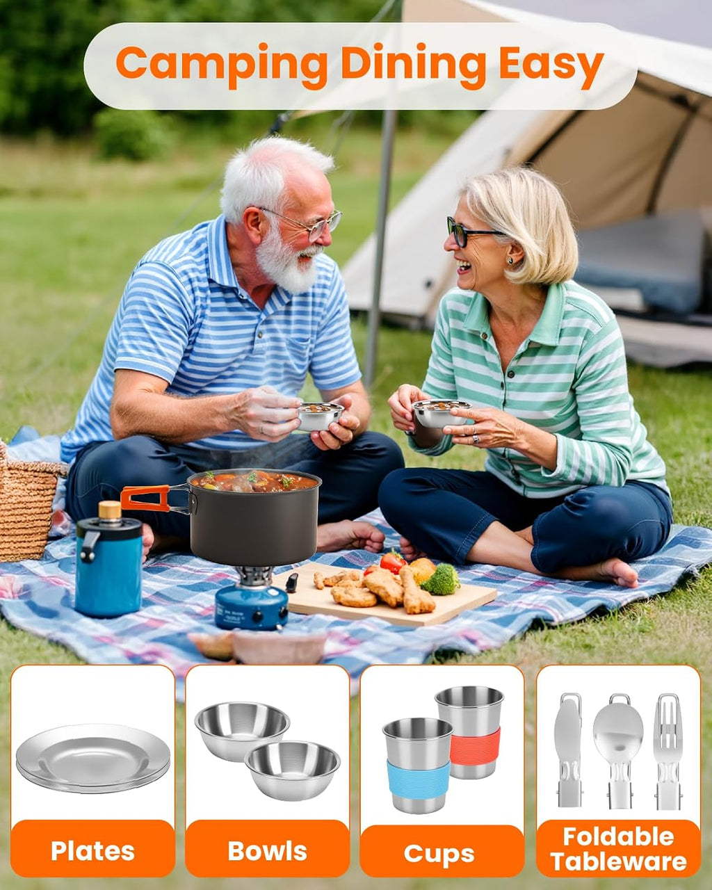 21Pcs Camping Cookware Mess Kit for 2, Lightweight Camping Kitchen Pots and Pans Set, Portable Cooking Essentials for