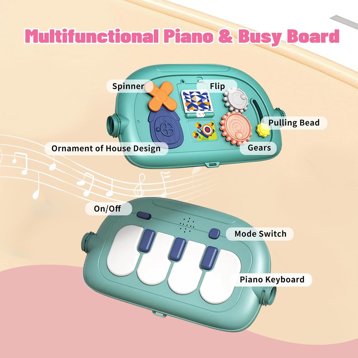 3 in 1 Baby Activity Gym Center, Tummy Time Play Mat Gym, Baby Push Walker, Kick and Play Piano with Music and Light
