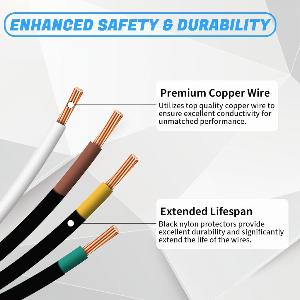 25Ft 4 Pin Trailer Wiring Harness Kit with Black Nylon Protective Sleeve, 4 Pin 5 Wire Plug for Enhanced Durability