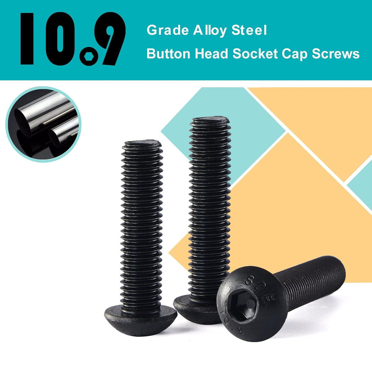 M10-1.5 x 100mm 6pcs Button Head Socket Cap Screws, M10 x 1.5 Bolts, 10.9 Grade Alloy Steel, Black Oxide Finish, Metric Allen Drive, Full Thread