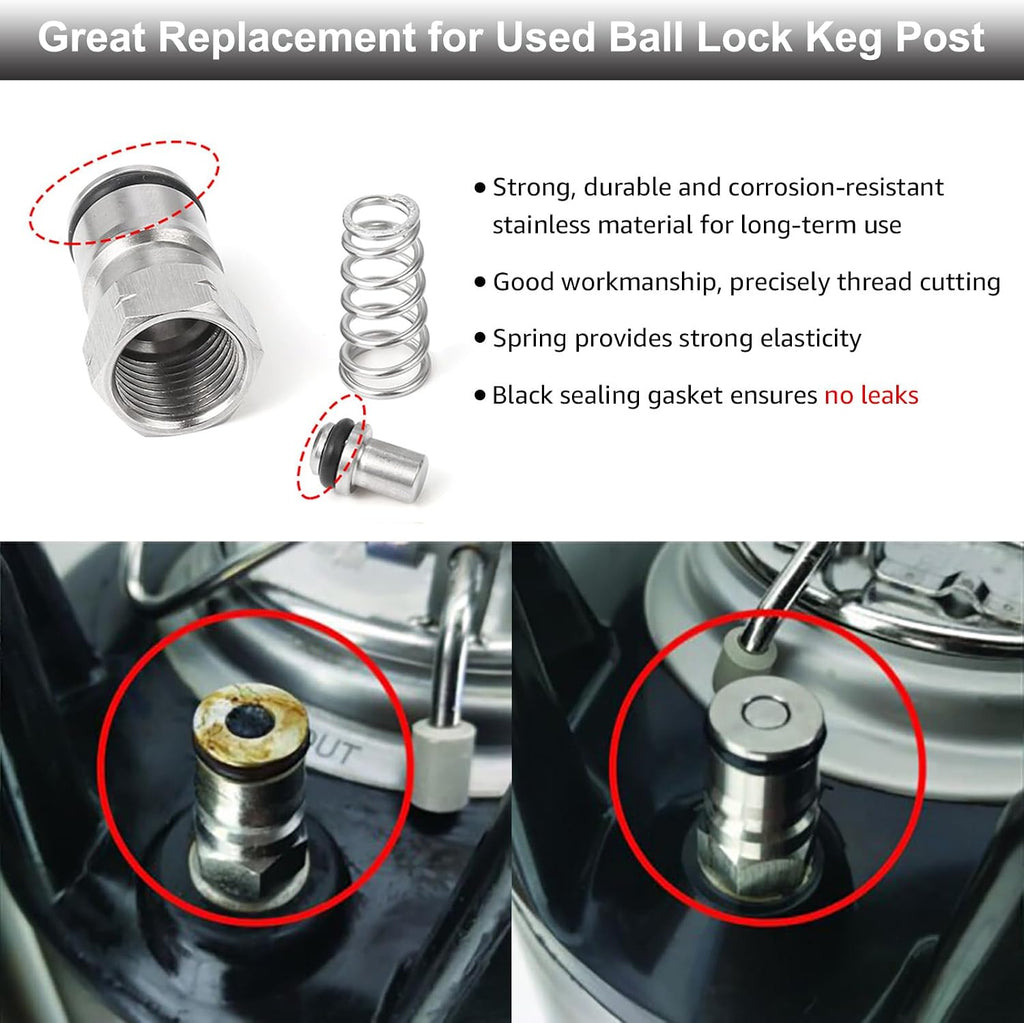 Ball Lock Keg Connectors – Corny Keg Post Quick Disconnect Set | No Leakage, O.D 1/4" Beer & 5/16" Gas Barb, 4x Spare