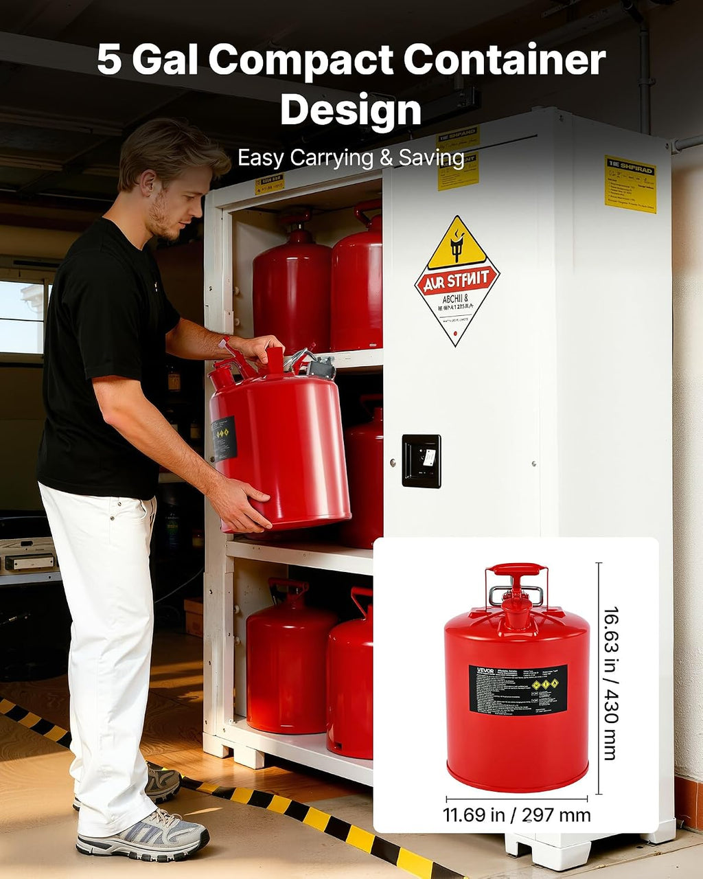 Safety Gas Can, 5 Gallon Type II Red Safety Can for Gasoline with Stainless Steel Flame Arrester, Self-Closing Lid &