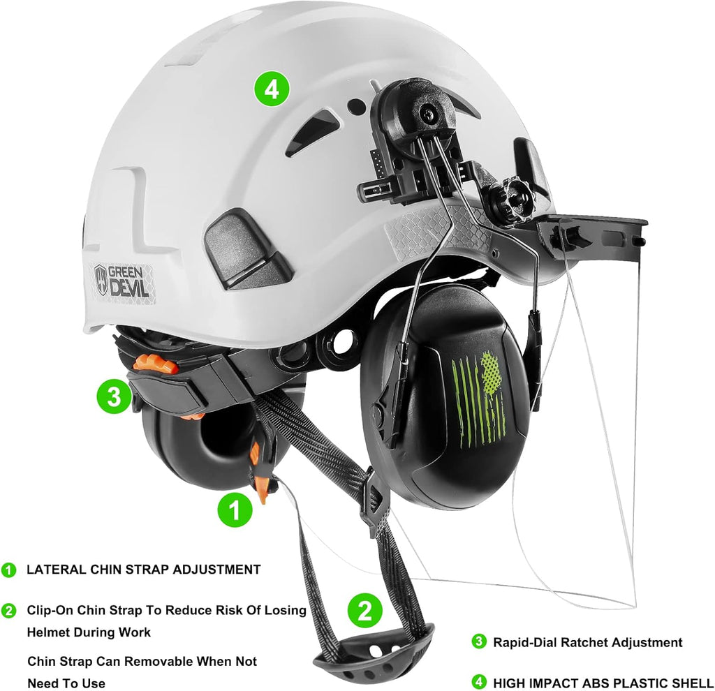 Forestry Safety Helmet Chainsaw Helmet with Polycarbonate Full Clear Visor and Ear Muffs 3 in 1 Forestry Hard Hat