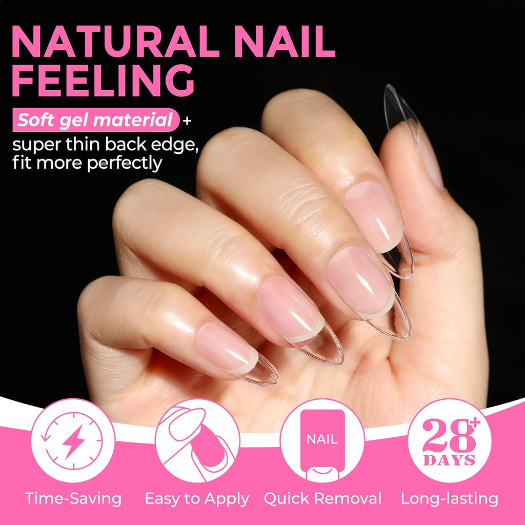 Almond Nail Tips Medium 216pcs X-Soft Gel Press On Nails