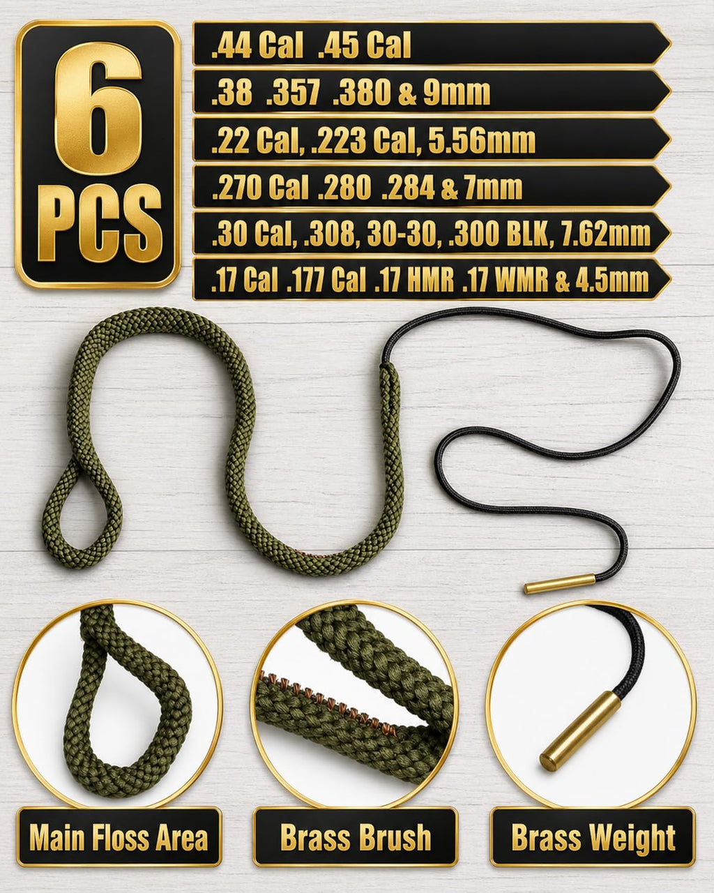 Gun Snake Cleaner, Barrel Rope for Handguns and Rifles .22 .223 & 5.56mm/.22.357.38.380, 9mm/.30 308 30-06 303