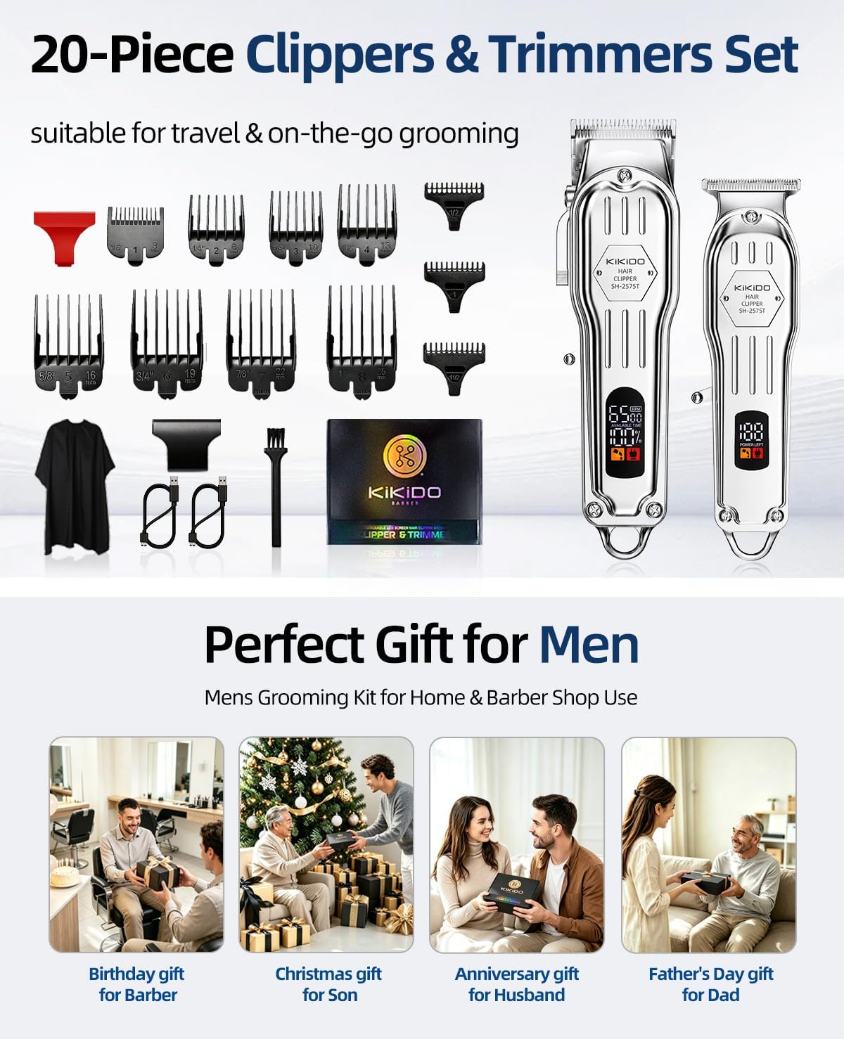Cordless Hair Clippers for Men Professional Home Hair Cutting Kit | 6500RPM Motor 2500mAh Rechargeable Battery LED