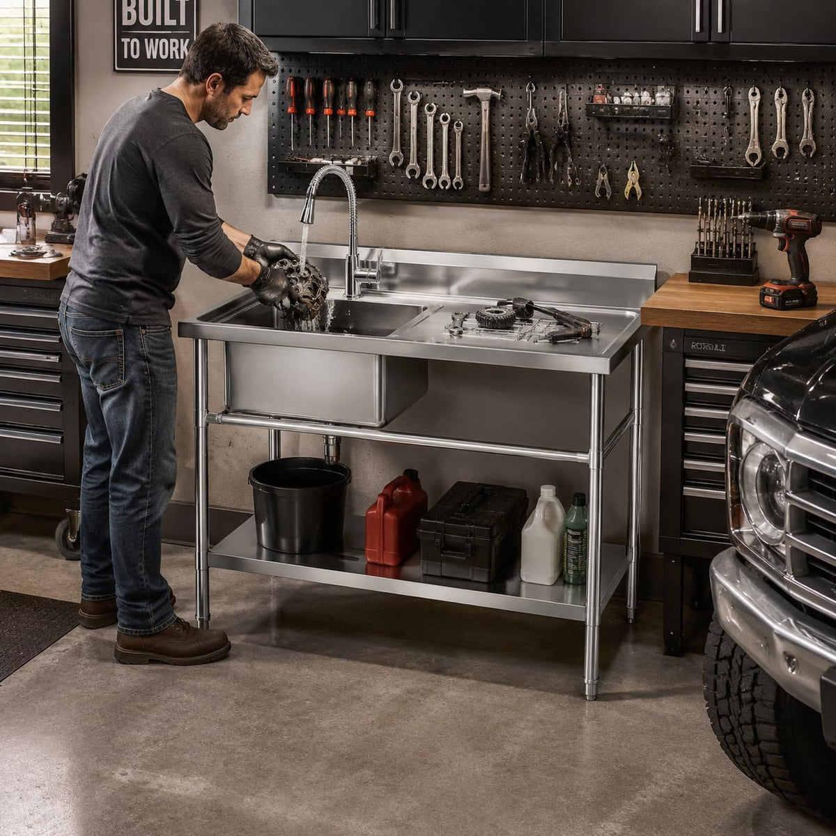 Utility Sink, Stainless Steel Side Platform 40x24x36 Inch