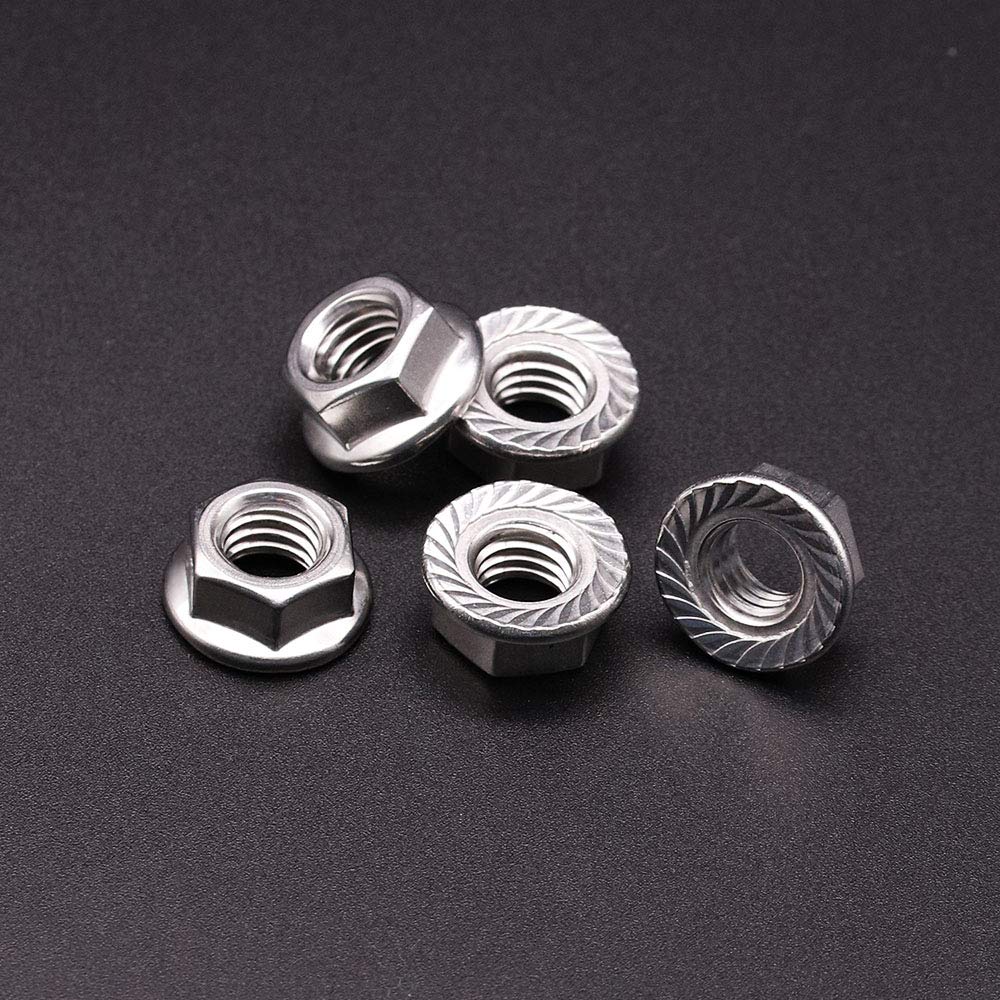 #8-32 (50 Pack) Serrated Flange Hex Nuts, 304 Stainless Steel 18/8 Flange Nuts, UNC Coarse Thread Hex Locknuts
