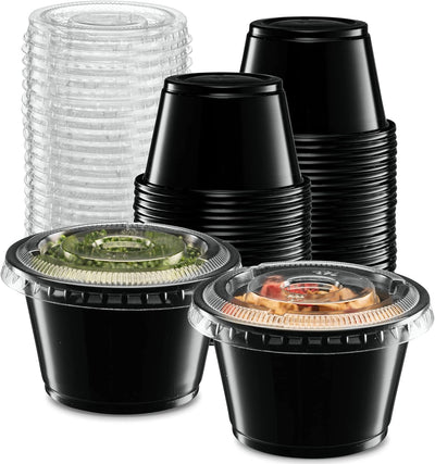 Black Diposable Plastic Portion Cups 4 oz - 100 Sets