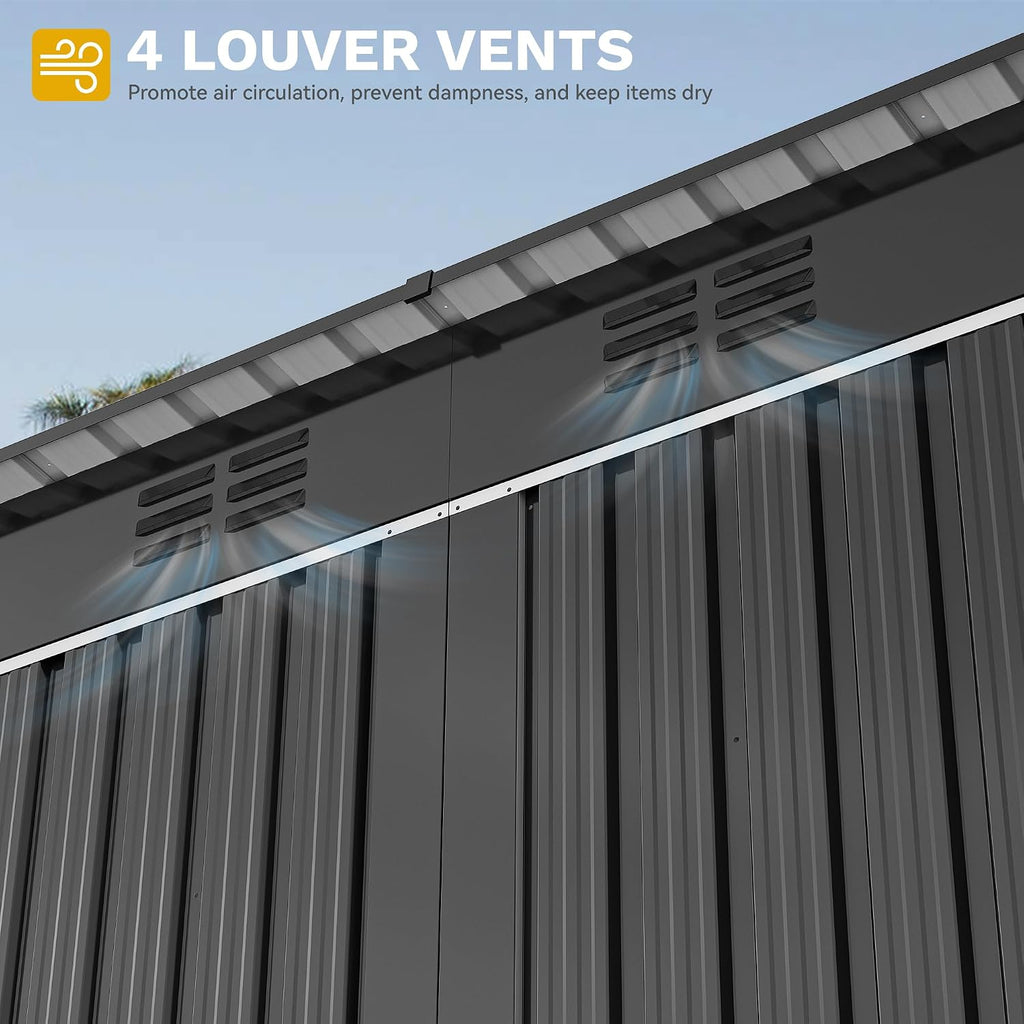 9' x 4' Outdoor Storage Shed with Windows, Lockable Double Doors, Sloped Roof, Heavy-Duty Steel Shed for Garden &