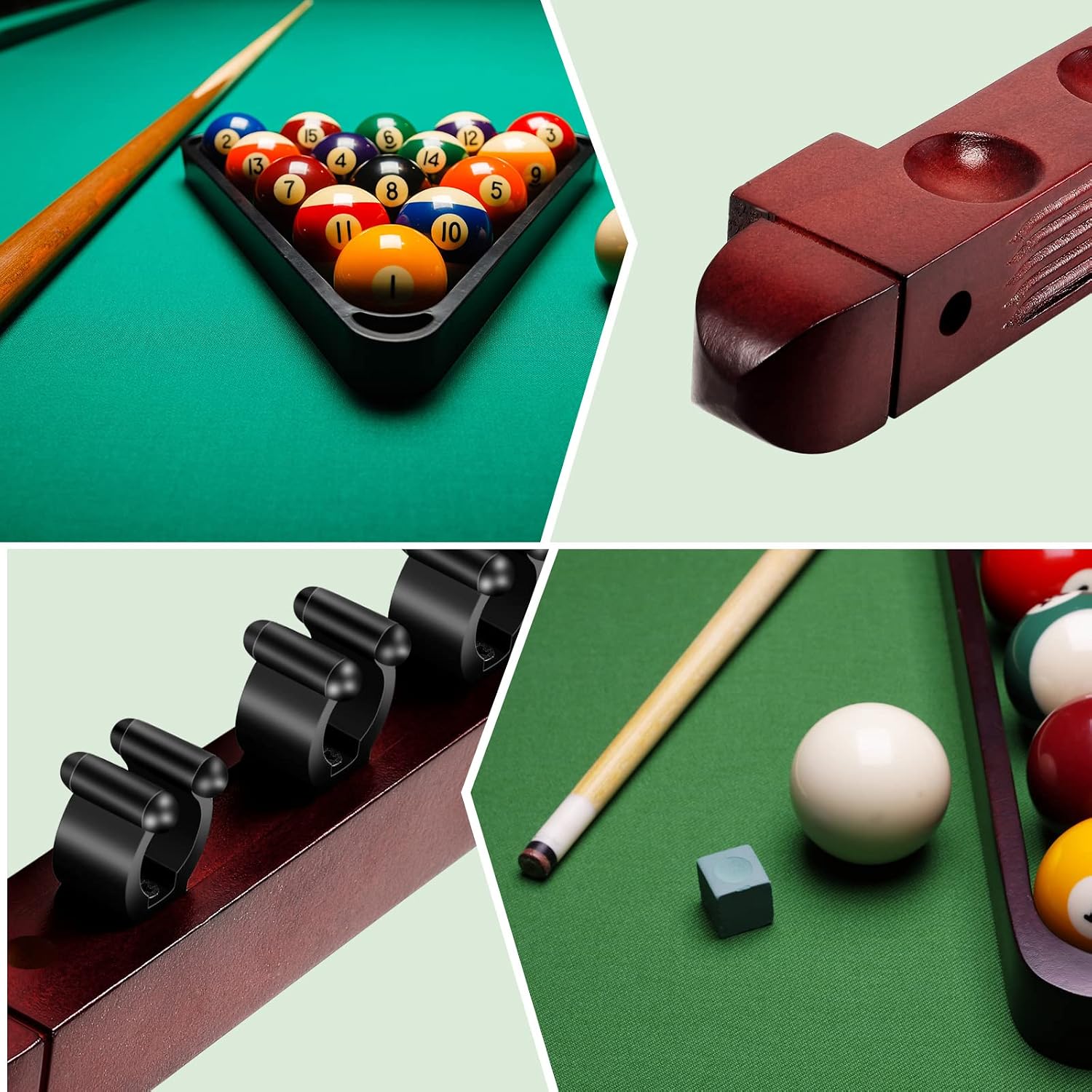 2 Piece 4 Pool Cues Wood Wall Rack with Clips Wall Mounted Hardwood Billiard Pool Cue Rack Finish Hardwood Cue Sticks
