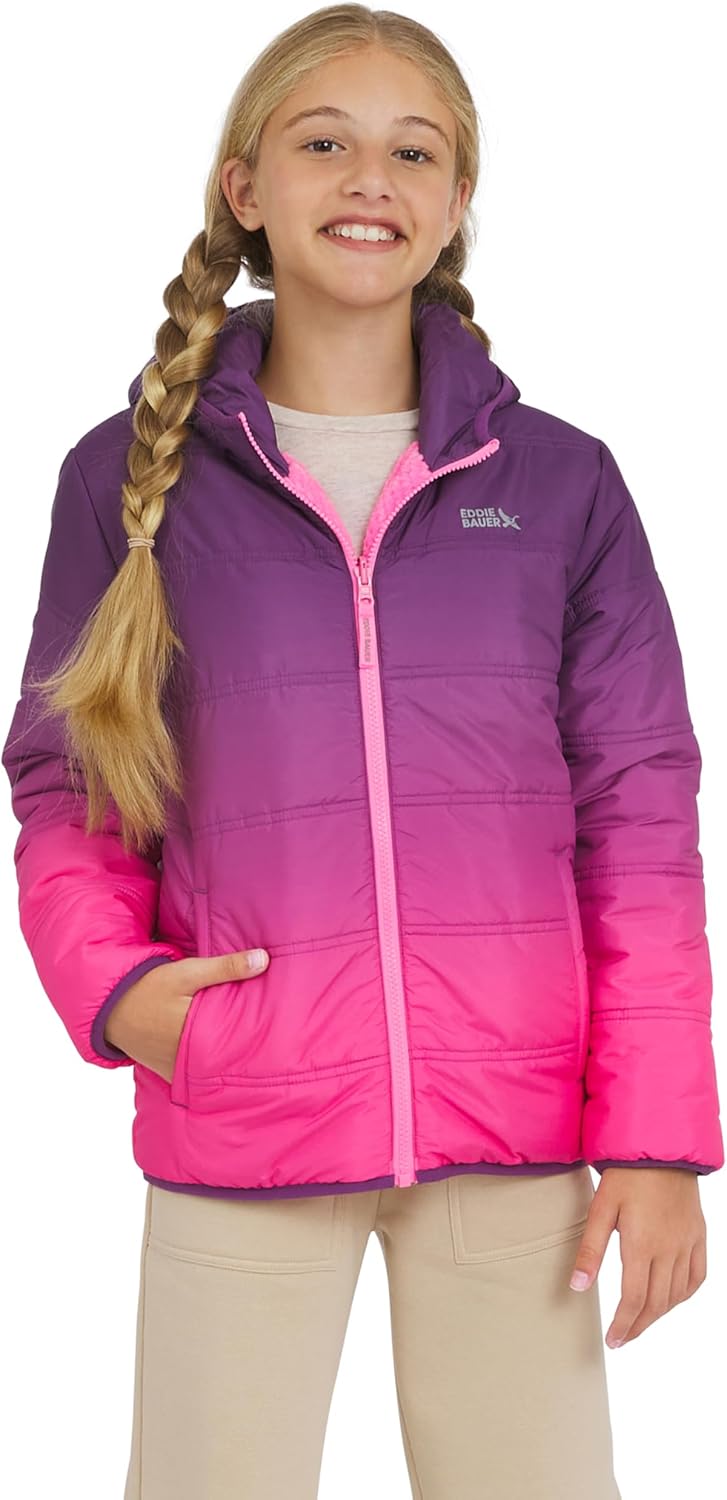 Eddie Bauer Girls' Deer Harbor Reversible Faux Fur Lined Insulated Puffer Jacket