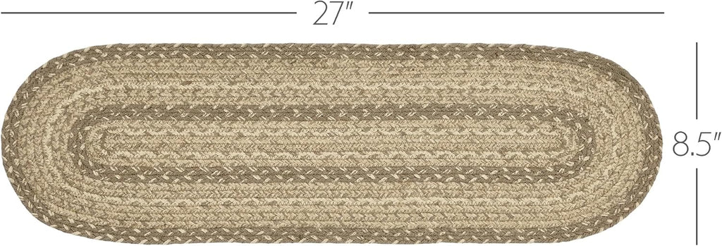 Cobblestone Stair Tread, Jute Blend, Oval, Tan Grey White, 8.5 x 27 inches