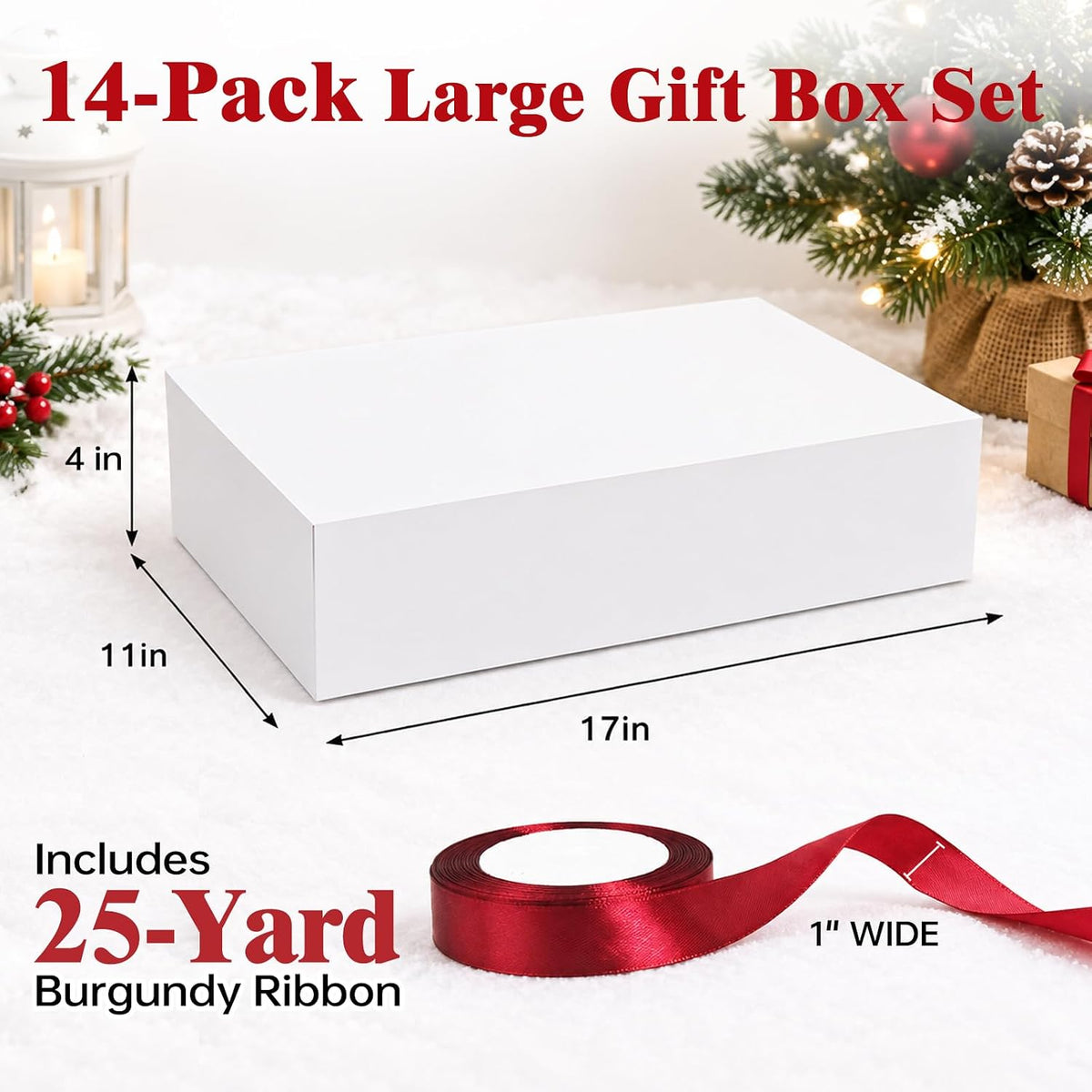 Gift Boxes with Lids for Presents, 14-Pack 17x11x4 Shirt Boxes with Ribbon