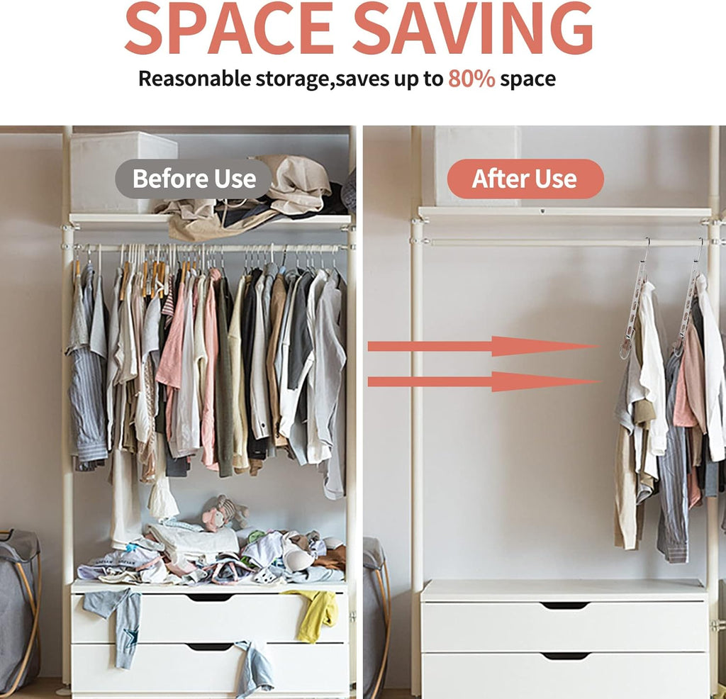 Space Saving Hangers for Clothes, 10 Pack Hanger Organizer Space Saver, Magic Metal Collapsible Closet Organizers